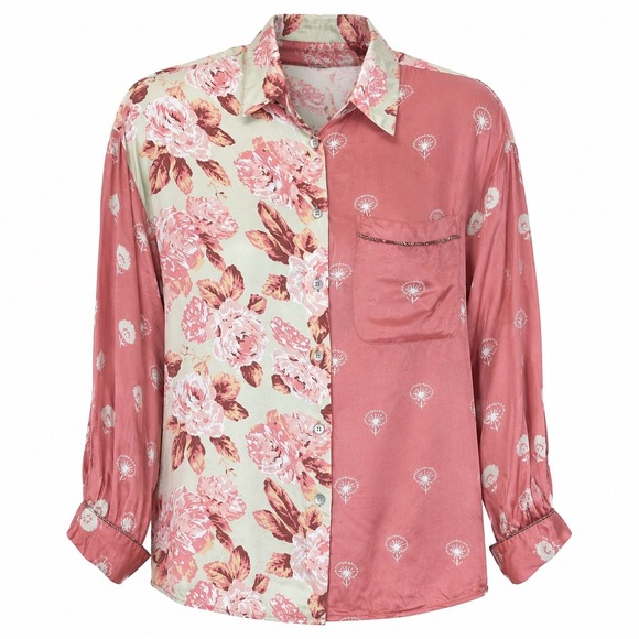 Zara Tops - Zara Womens Top M Pink Floral Mixed Print Embroidered Boho Cottagecore Blouse